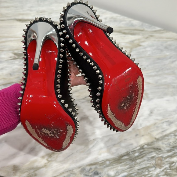 CHRISTIAN LOUBOUTIN DORISPIKY 100 KID/SPECCHIO HEEL 35.5 5.5 BLACK/SILVER - Picture 7 of 8